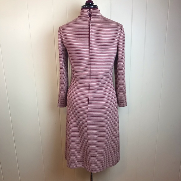 Vintage 60s/70s Maroon White Go Go Sheath Dress - Picture 2 of 8
